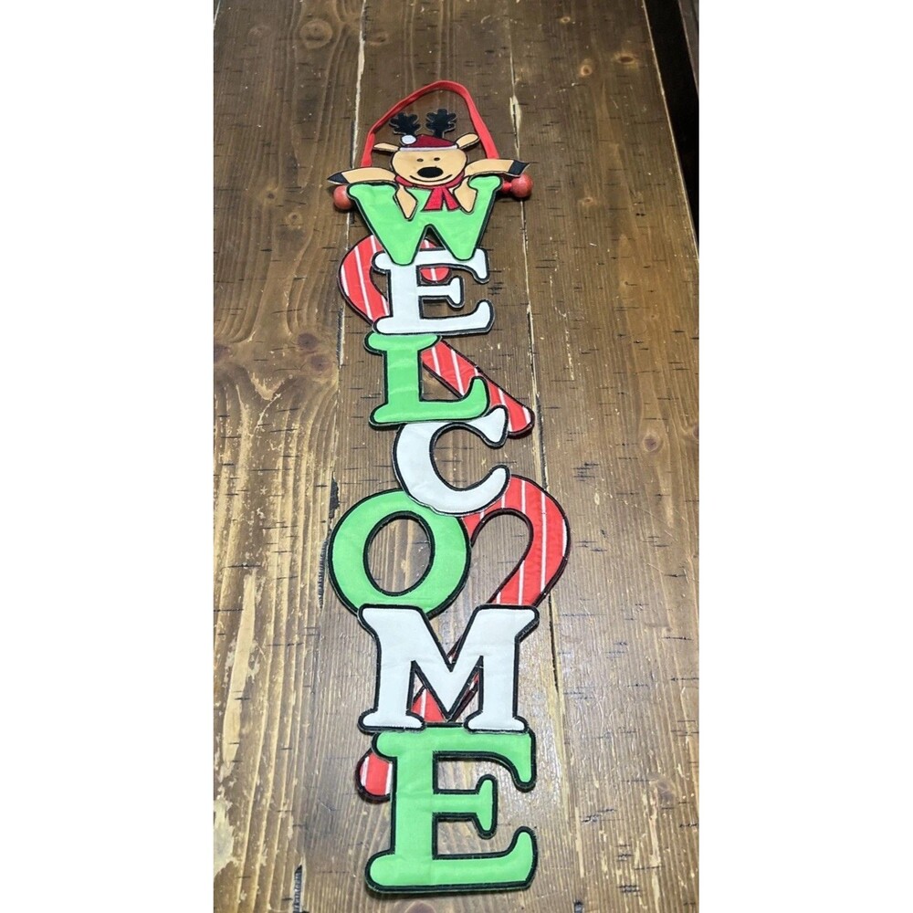 Porch Flag Christmas Welcome Wind Sock Wall Hanging December Reindeer Candy Cane